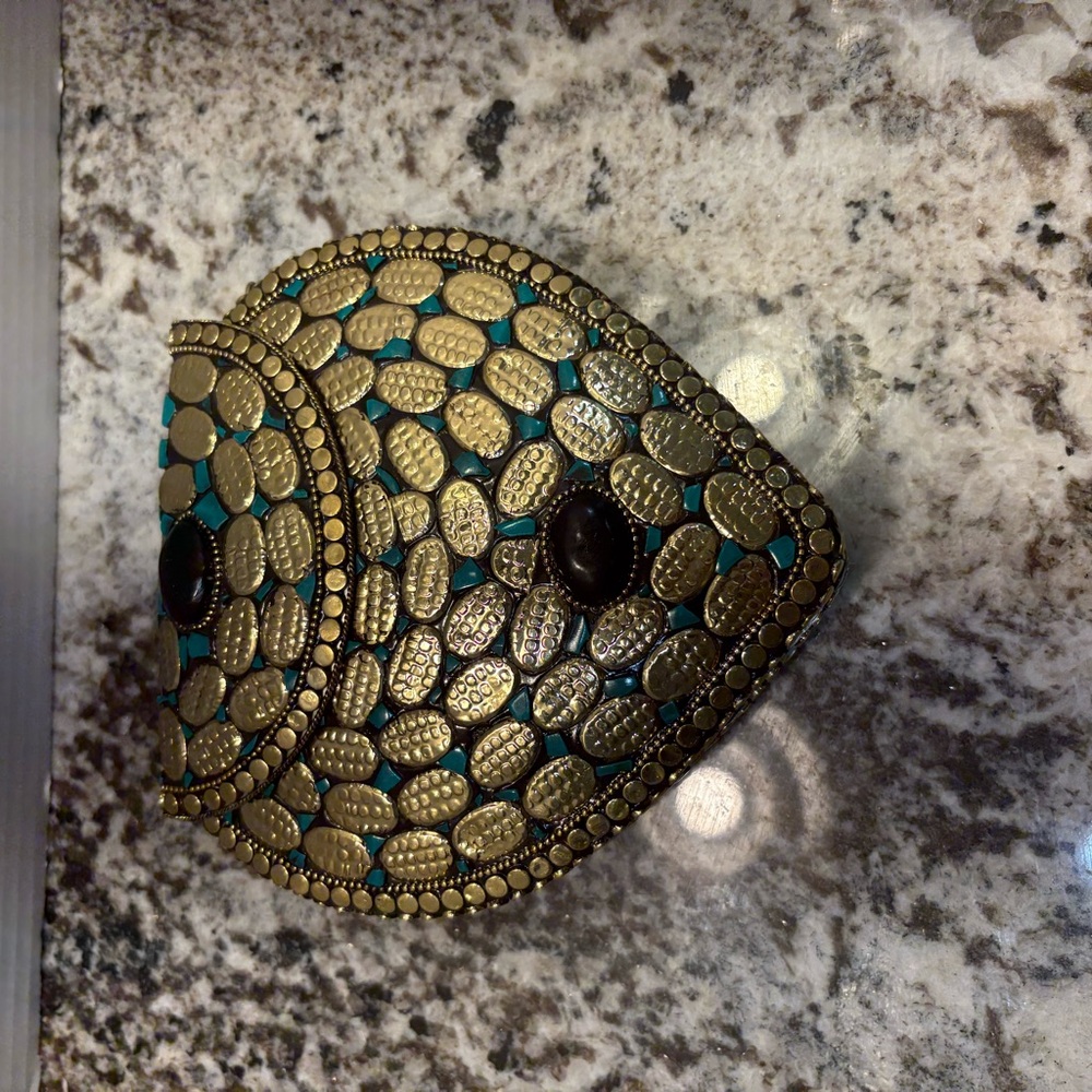 Ramla Gold and Teal hand made clutch